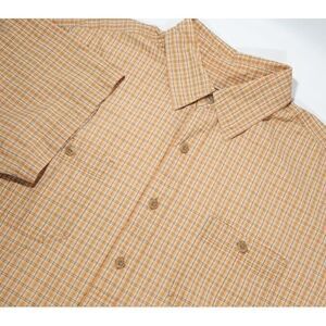 men's EDDIE BAUER s/s button up Orange Plaid shirt cotton/nylon size‎ XL